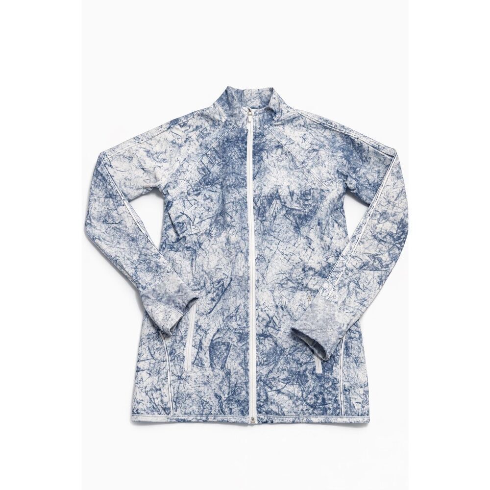 Lululemon Ebb to Train Jacket Blue White Luna Front Zip Pockets Athletic Size 8